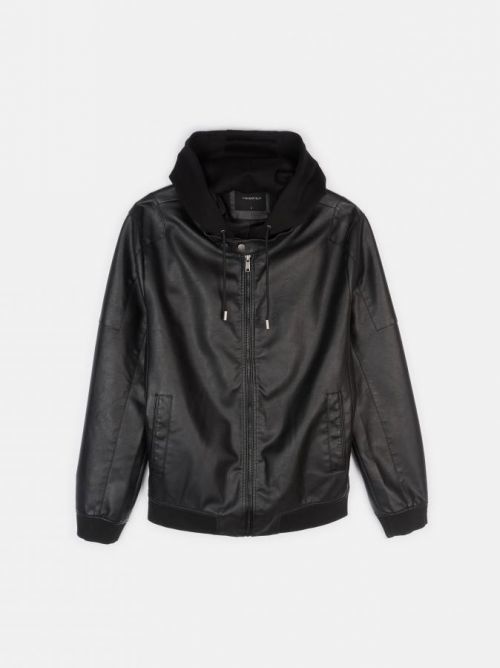 GATE Koženková bunda s odnímateľnou kapucňou