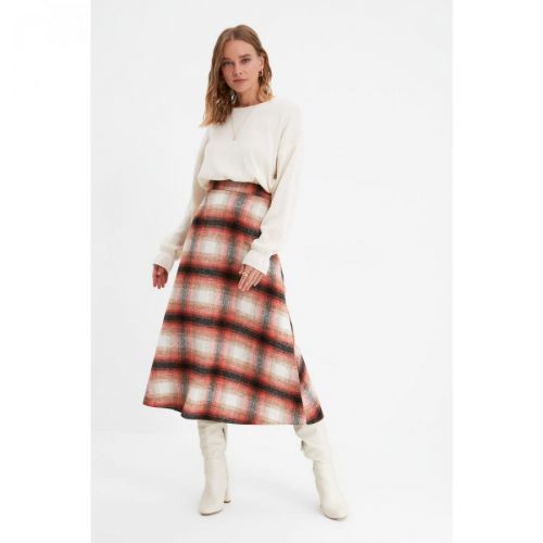 Trendyol Orange Plaid Winter Skirt
