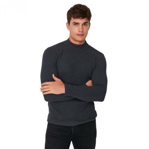 Trendyol Anthracite Men's Fitted Slim Fit Half Turtleneck Corded Knitwear Sweater