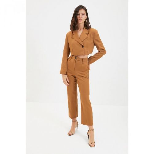 Trendyol Brown Crop Blazer Jacket