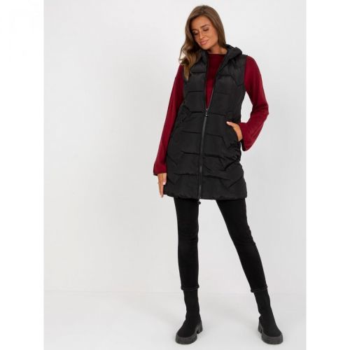 Black long down vest with quilting