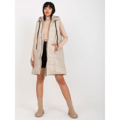 Light beige long quilted down with a hood OCH BELLA