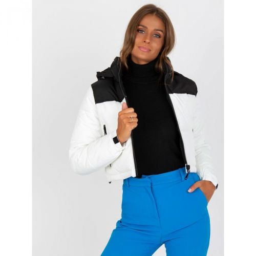 Black and white quilted winter jacket with pockets