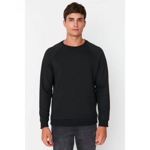 Trendyol Black Men's Basic Oversize Fit Crew Neck Raglan Sleeve Sweatshirt