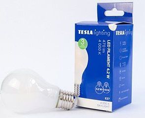 Tesla – LED žiarovka FILAMENT RETRO BULB, E27, 4,2 W, 230 V, 470 lm, 25000 h, 4000 K denná biela, 360 st