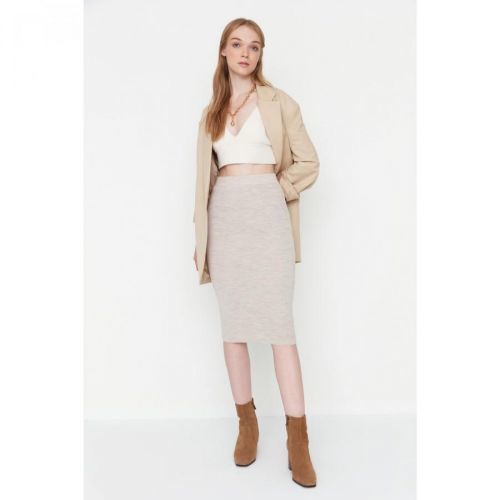 Trendyol Beige Pencil Knitwear Skirt