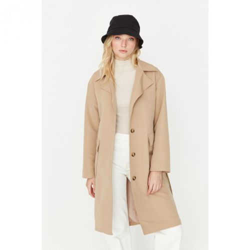 Trendyol Beige Belted Button Closure Trench Coat