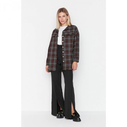 Trendyol Black Check Patterned Double Pocket Tweed Shirt
