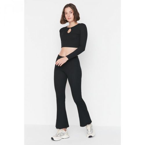 Trendyol Black Drop Detail Ribbed Knitted Bottom-Top Set