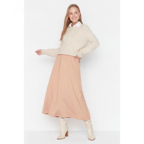 Trendyol Beige High Waist Knitted Skirt