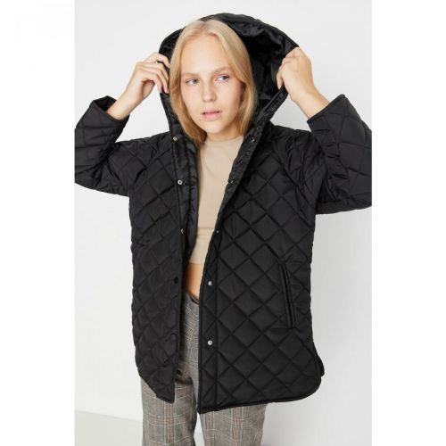 Trendyol Black Oversize Hooded Quilted Coat