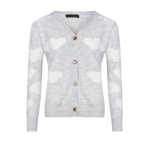 Z3009 DEWBERRY LADY CLOUD DETAIL CARDIGAN - CLEAR GREY