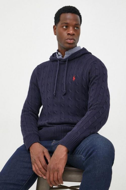 Bavlnený sveter Polo Ralph Lauren pánsky, tmavomodrá farba,