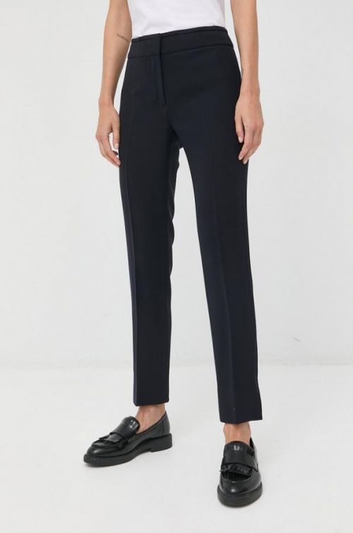Nohavice Emporio Armani dámske, tmavomodrá farba, rovné, vysoký pás