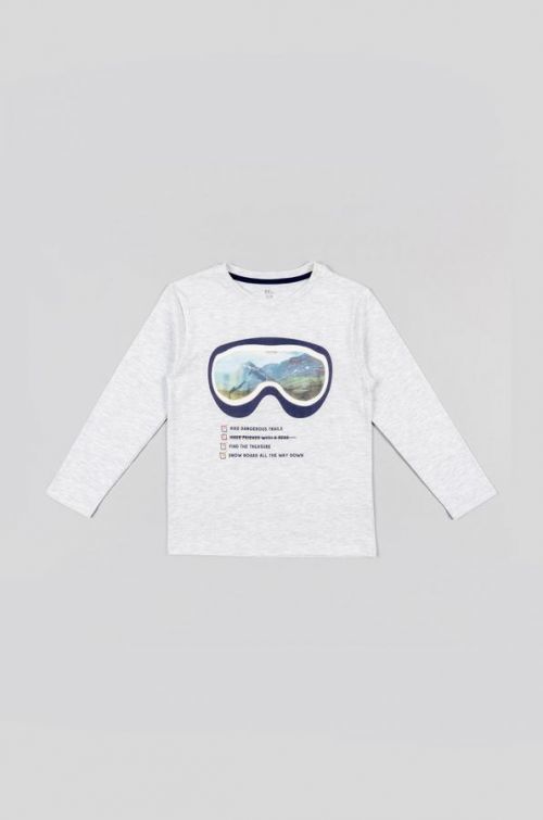 Detská bavlnená košeľa s dlhým rukávom zippy šedá farba, s potlačou