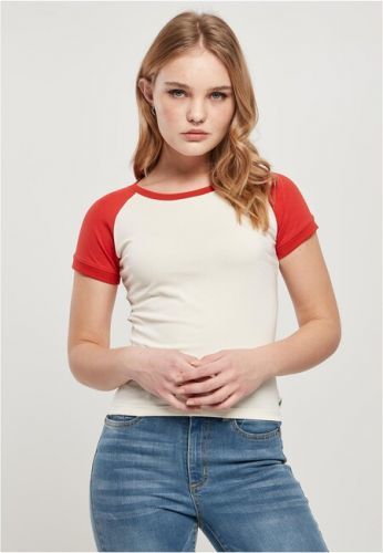 Urban Classics Ladies Organic Stretch Short Retro Baseball Tee whitesand/hugered - XS
