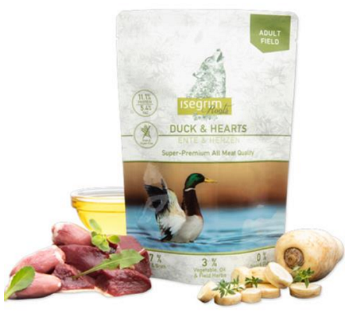 ISEGRIM dog Adult Isegrim Roots, Duck & Hearts bal. 7 x 410 g kapsičky