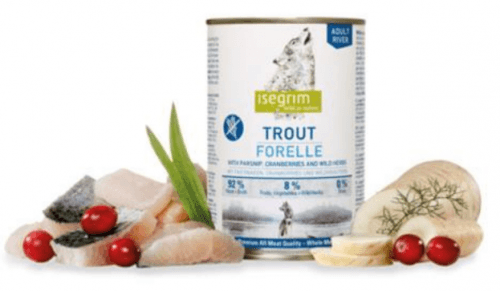 ISEGRIM dog Adult Trout with Parsnip, Cranberries & Wild Herbs bal. 6 x 800 g konzerva