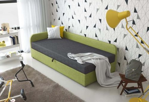 Expedo Čalúnená posteľ QUATTRO + rošt + matrac, 80x200, Sawana05/35, ľavý roh