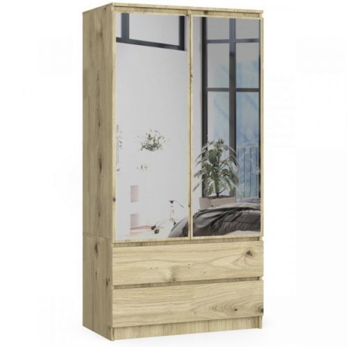 Šatní skříň Tesi S90 se dvěma zrcadly dub artisan