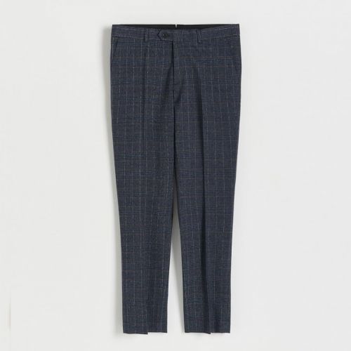 Reserved - Kárované nohavice slim fit - Tmavomodrá