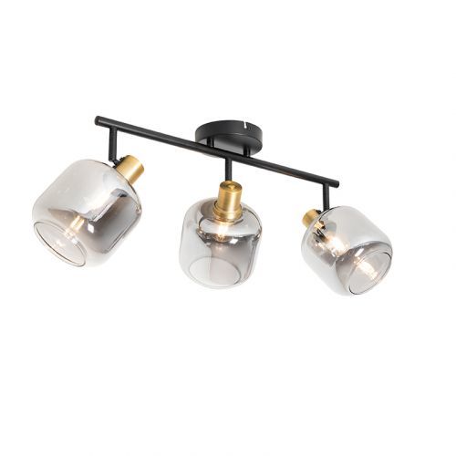 Plafondspot zwart met smoke glas langwerpig 3-lichts - Zuzanna