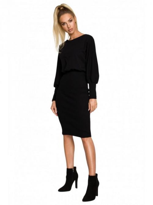 M690 Knit dress in combination of plain EÚ S čierna