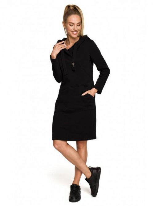 M695 Hooded knit dress with an asymmetrical pocket EÚ S čierna