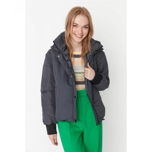 Trendyol Anthracite Wide Cut Oversize Hooded Zippered Down Jacket