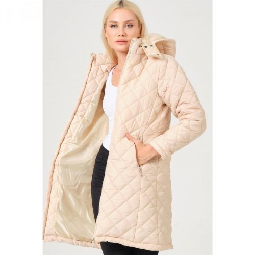 Z6654 DEWBERRY LADIES COAT-LIGHT BEIGE