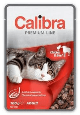 Calibra KAPSIČKA Premium cat Adult Kura & hovädzie v omáčke 24 x 100 g
