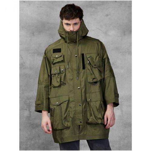 Khaki Men's Oversize Lightweight Jacket with Hood and Pockets Diesel - Men's