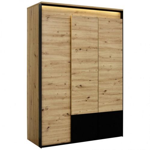 Xora SKRIŇA S OTOČNÝMI DVERAMI, čierna, dub artisan, 140/200/55 cm