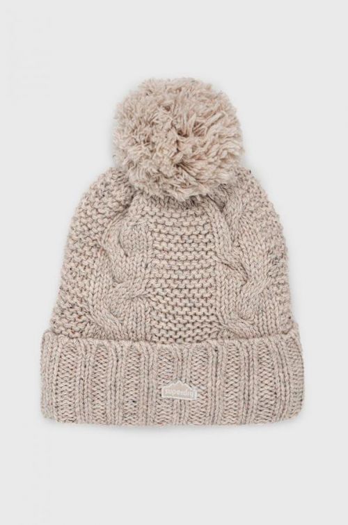 Čiapka s prímesou vlny Superdry béžová farba, z hrubej pleteniny,