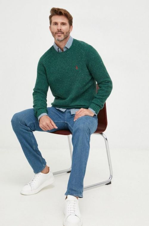 Vlnený sveter Polo Ralph Lauren pánsky, zelená farba,