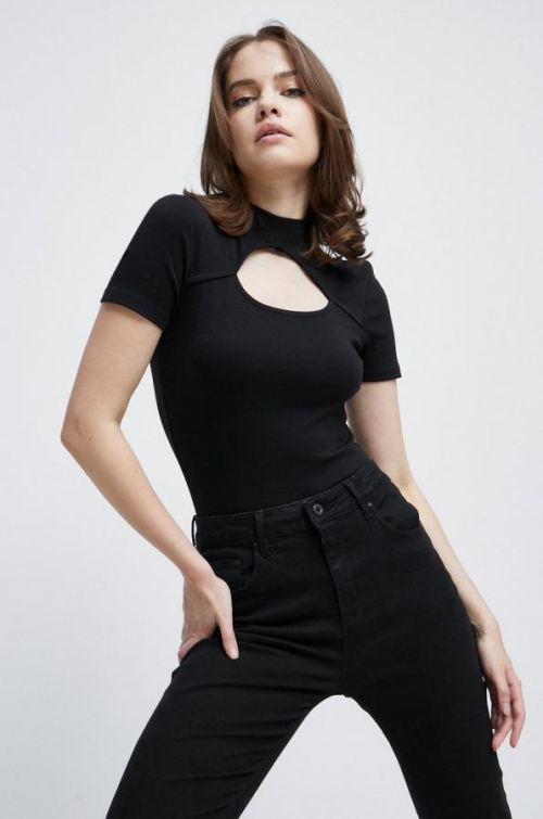 Tričko Medicine dámske, čierna farba, s polorolákom