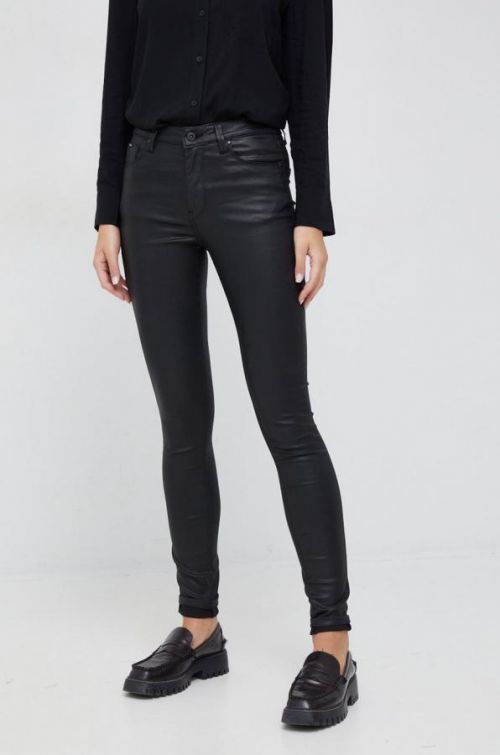 Nohavice Pepe Jeans dámske, čierna farba, priliehavé, vysoký pás