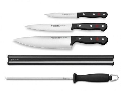 WÜSTHOF Sada 3 nožov Wüsthof Gourmet, ocieľky a magnetickej lišty