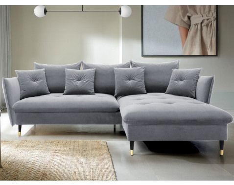 Rohová sedacia súprava Glam, svetlo šedá látka, pravý roh%