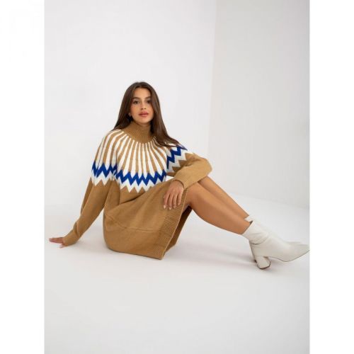 Camel knitted dress with RUE PARIS patterns