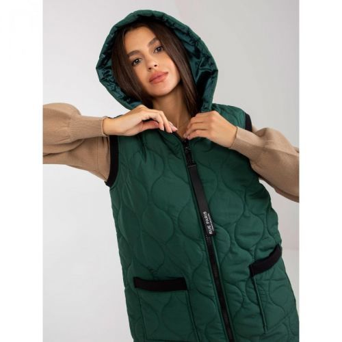 Dark green women's vest with a zip RUE PARIS