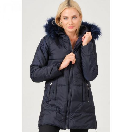 Z6668 DEWBERRY LADIES COAT-LIGHT NAVY BLUE