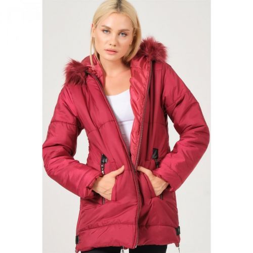 Z6668 DEWBERRY LADIES COAT-LIGHT BURGUNDY