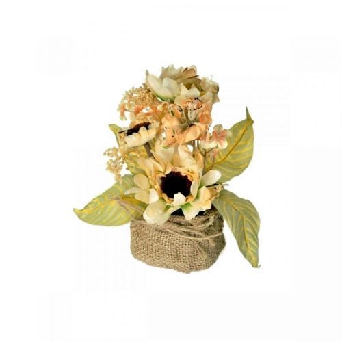 Aranžmán s umelou slnečnicou, v jutovom obale, 20 cm