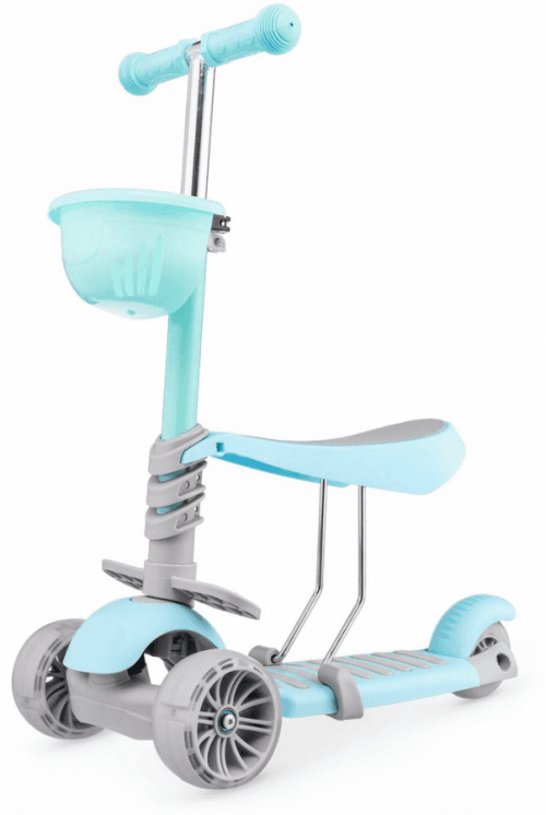 Detská trojkolesová kolobežka MINI SCOOTER 2v1 so svietiacimi LED kolesami, modrá