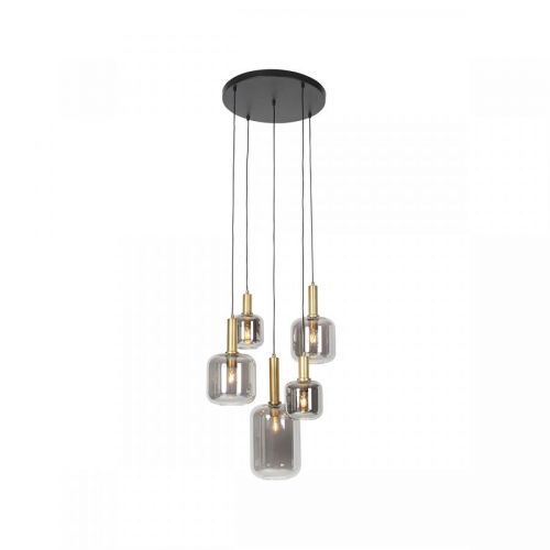 Hanglamp zwart met goud met smoke glas 5-lichts - Zuzanna