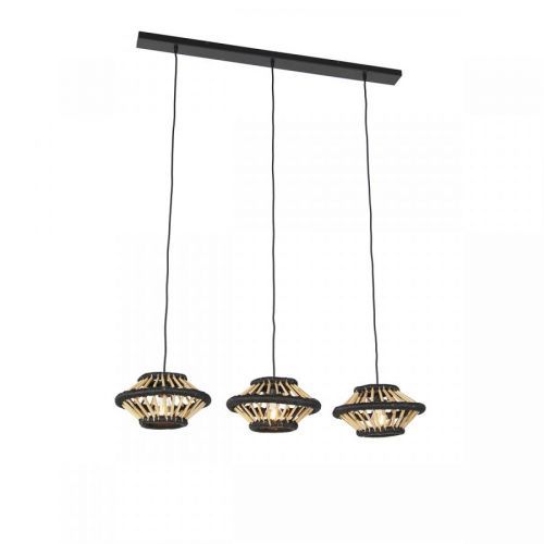 Oosterse hanglamp bamboe met zwart langwerpig 3-lichts - Evalin