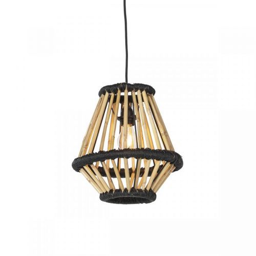 Oosterse hanglamp bamboe met zwart 32 cm - Evalin
