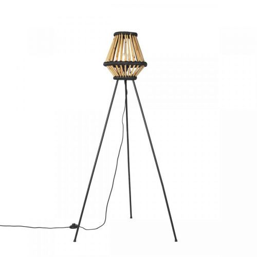 Oosterse tripod vloerlamp bamboe met zwart - Evalin