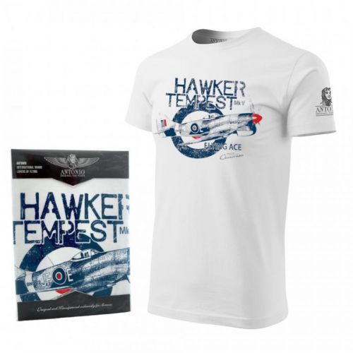 Tričko Antonio so stíhačkou RAF HAWKER TEMPEST - biele, XL